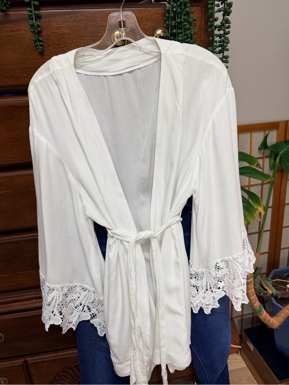 Women’s Lace Trim White Robe - Classic Lightweight Cover-Up